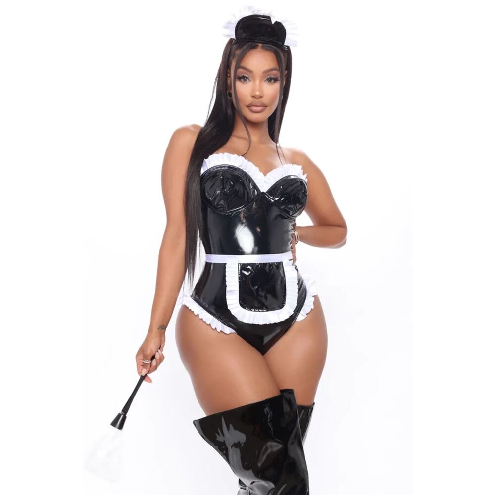 Costume Latex Maid 4 Piece Costume Set